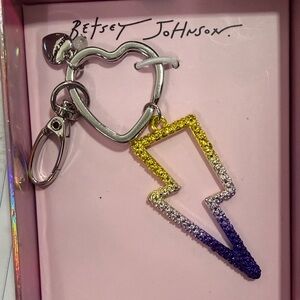 Betsey Johnson Silver and Yellow Lightning Bolt Keychain